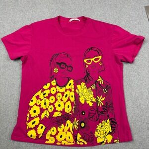 TABA Womens Graphic T-Shirt Pink Yellow Floral Fashion‎ Illustration Medium